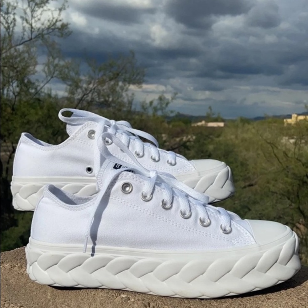 👟 New Cable Lift Converse CTAS OX Platform Braided Sole White Canvas Sneakers - Picture 9 of 15